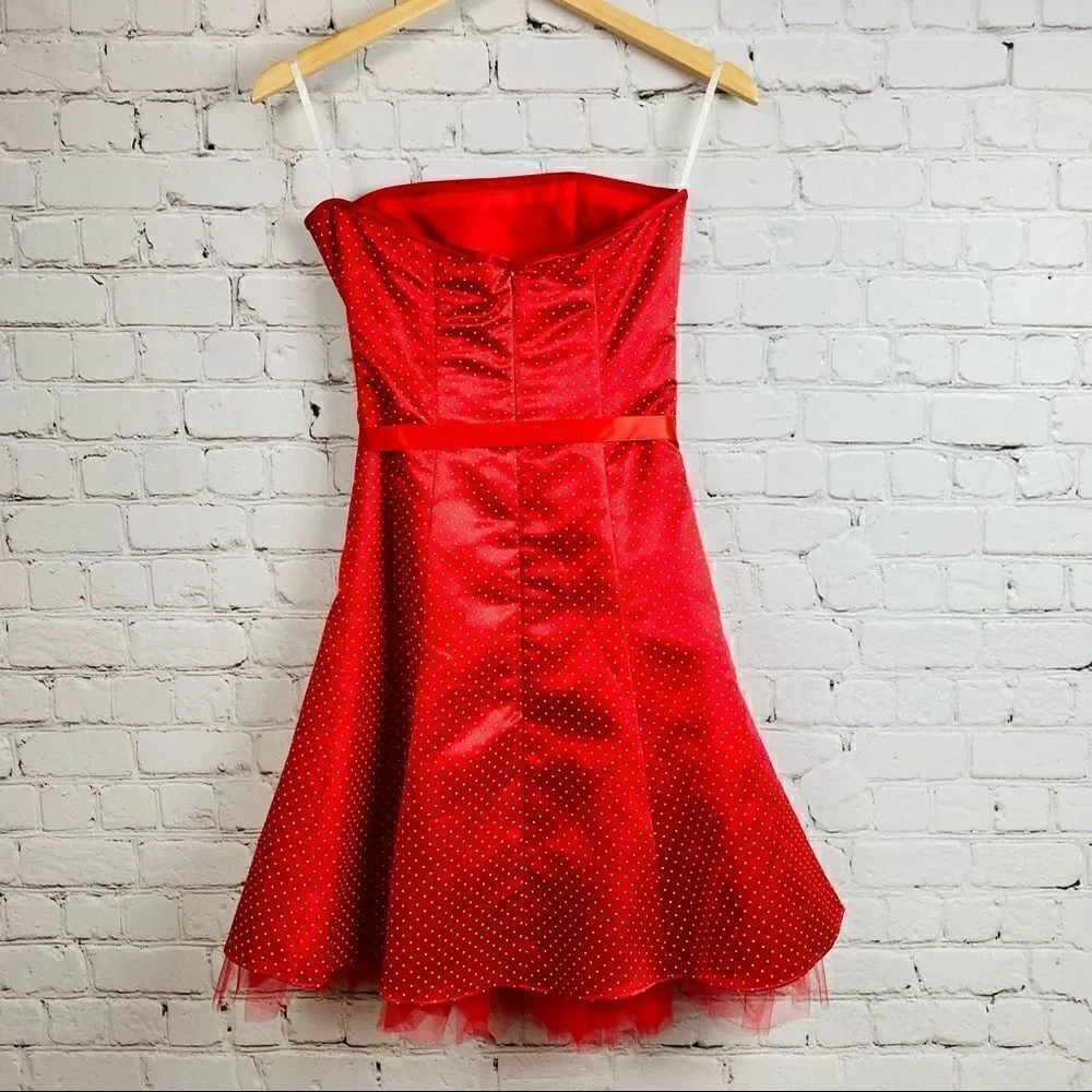 VTG 90s Gunne Sax Jessica McClintock Red Polka Dot Tulle Mini Dress